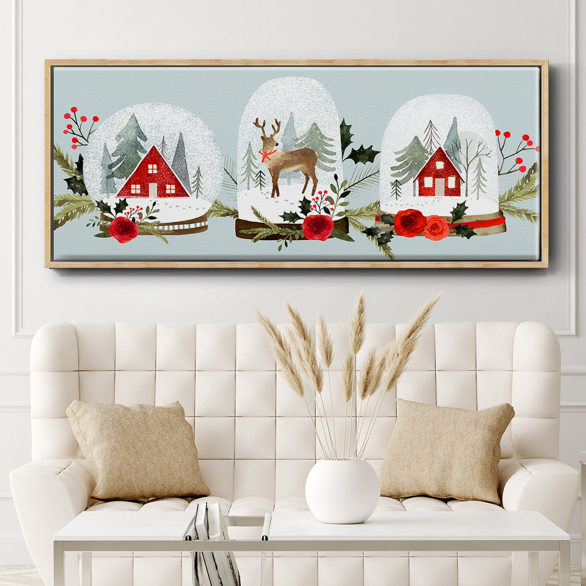 Snow Globe Village Collection D - Floater Framed Canvas Print
