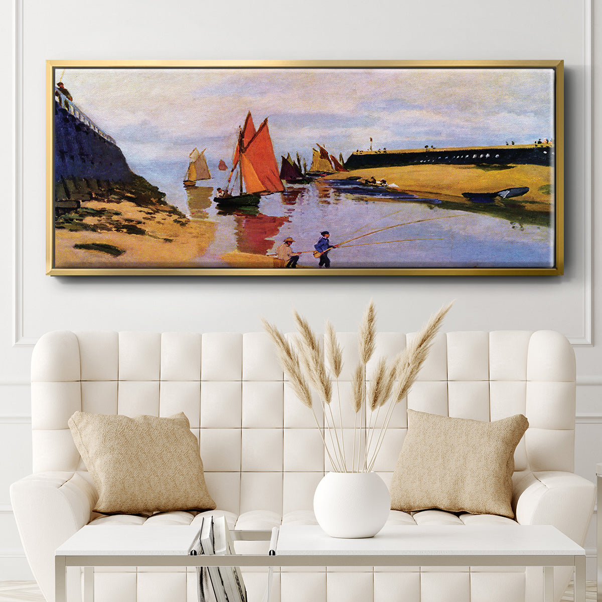 Breakwater at Trouville, Low Tide, 1870 - Floater Framed Canvas Print