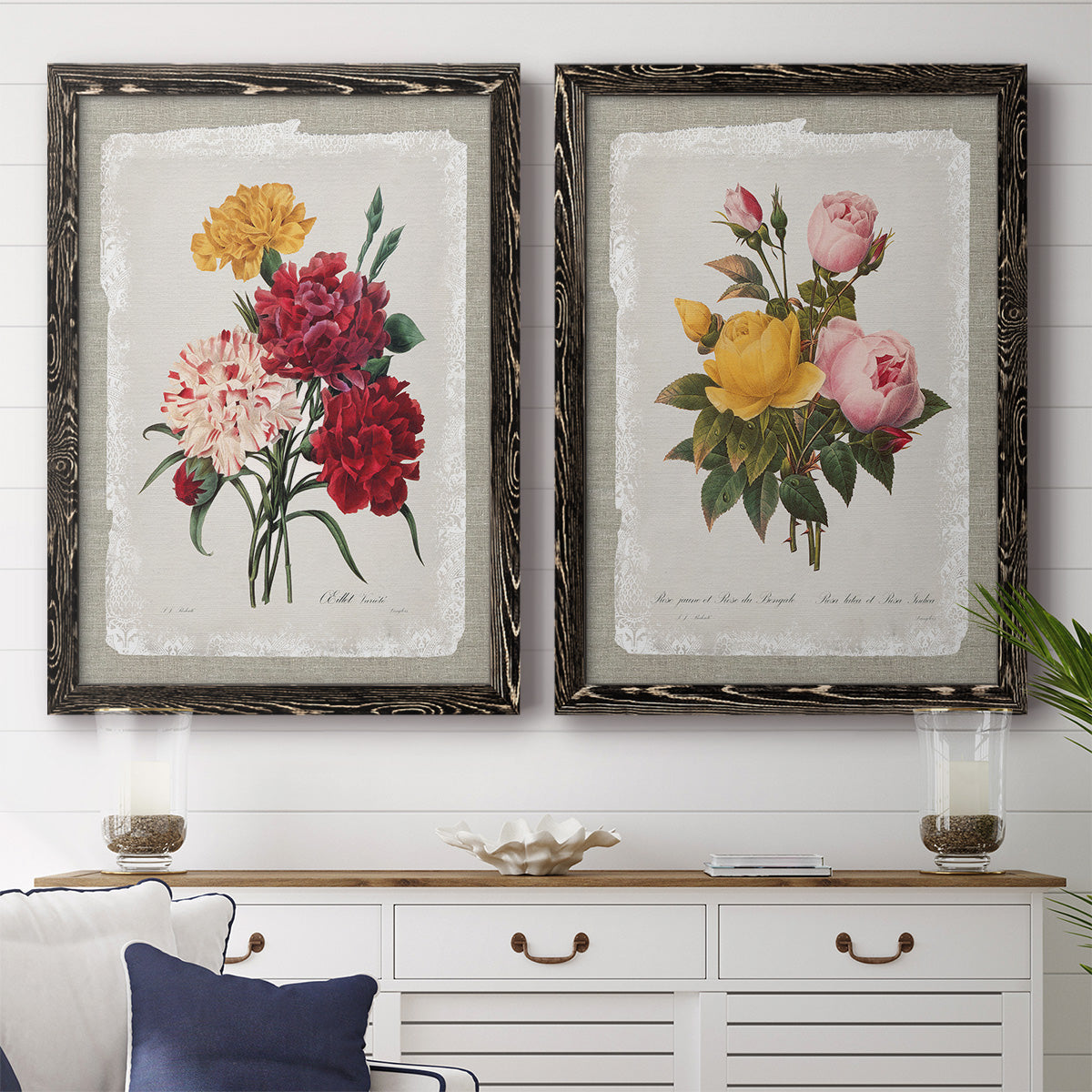 Botanical Bouquet Carnations - Premium Framed Canvas 2 Piece Set - Ready to Hang