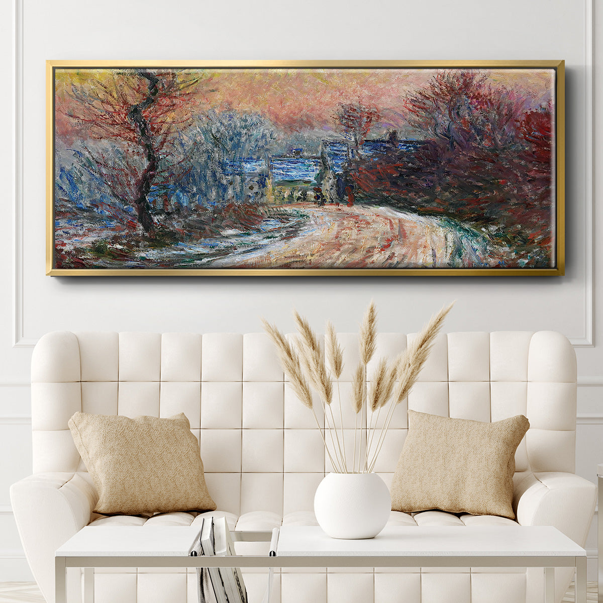Road to Giverny in Winter, Sunset, 1885 - Floater Framed Canvas Print