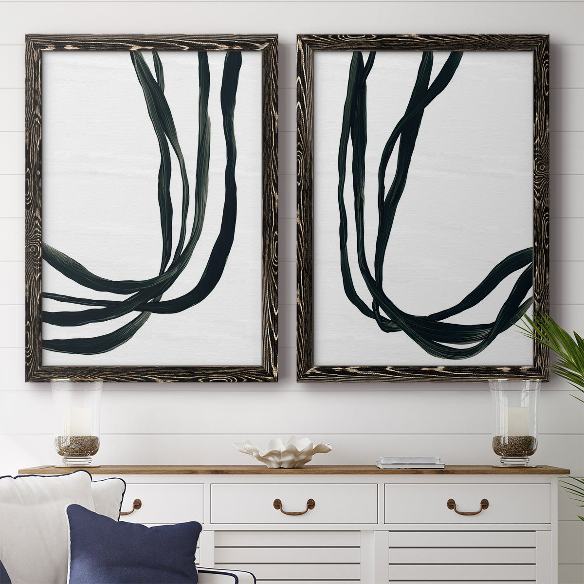 Onyx Ribbon I - Premium Framed Canvas 2 Piece Set - Ready to Hang