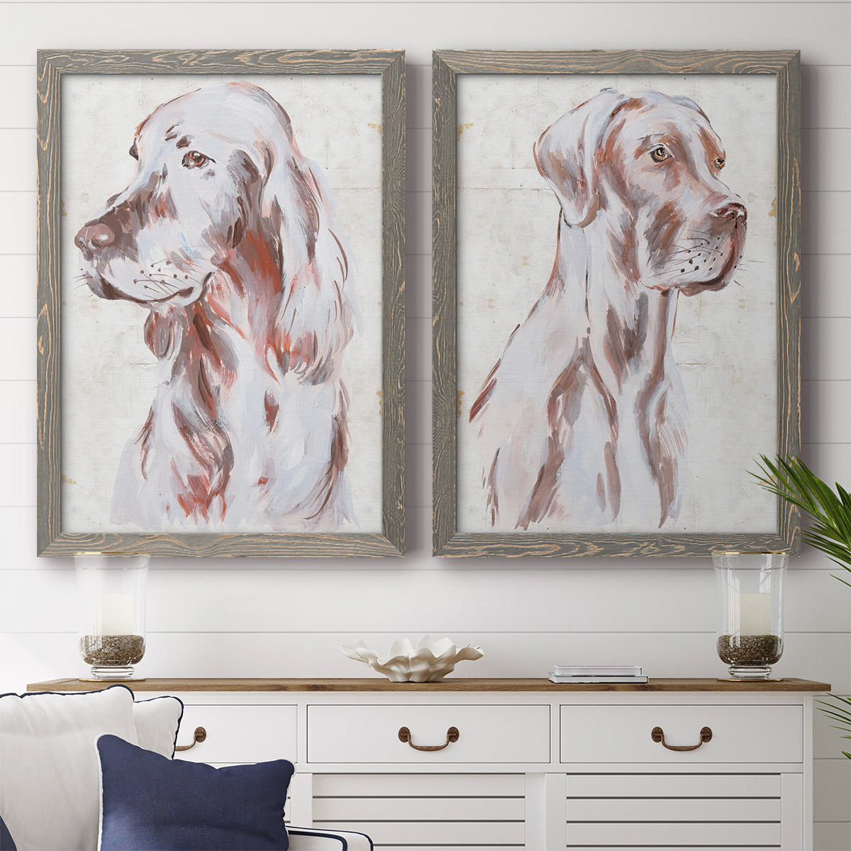 Sitting Dog III - Premium Framed Canvas 2 Piece Set - Ready to Hang