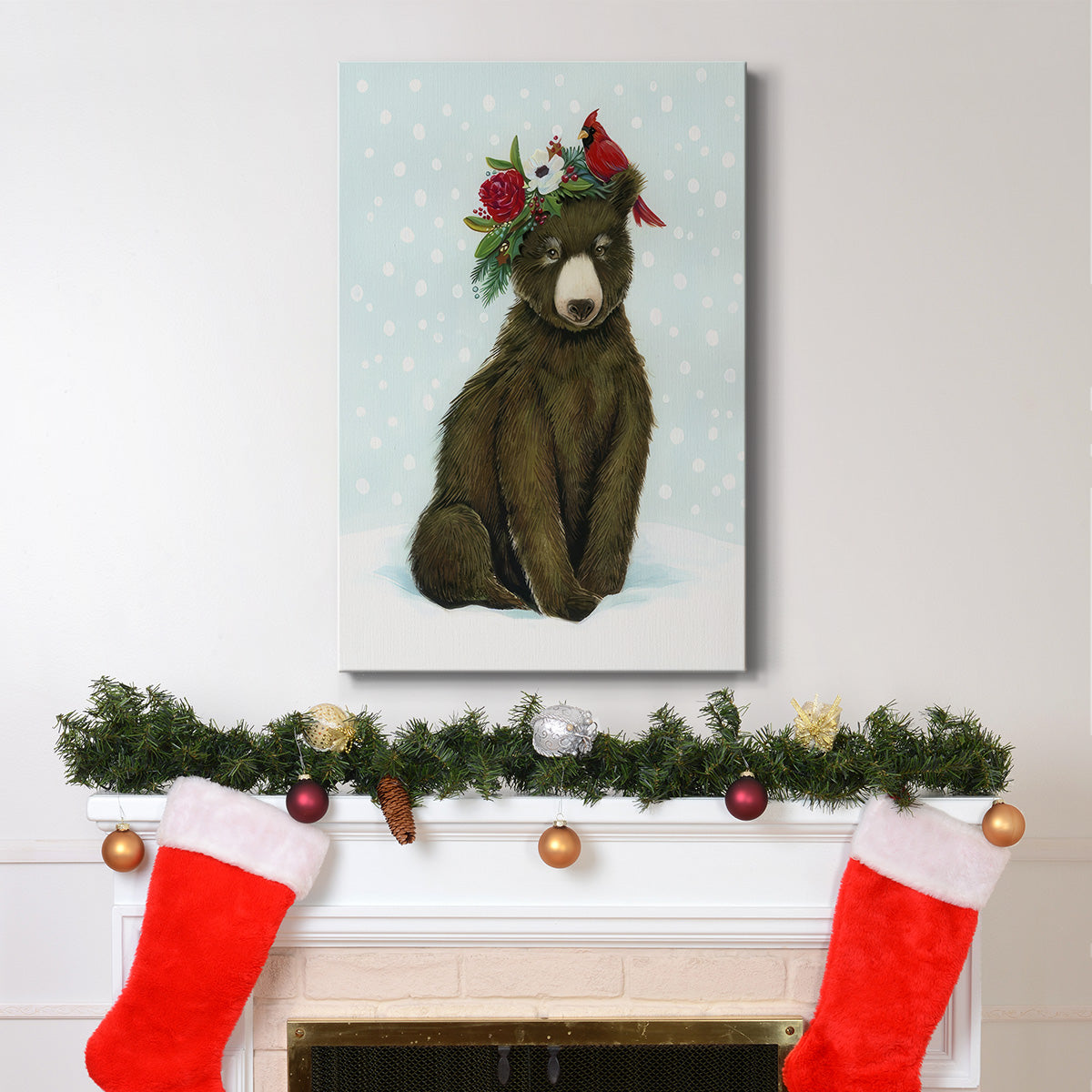 Winter Woodland Creatures with Cardinals I - Gallery Wrapped Canvas