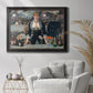 Iconic impressionist café bar scene by Édouard Manet in an ornate black frame with gilded inner detail displayed in a bright interior setting.
