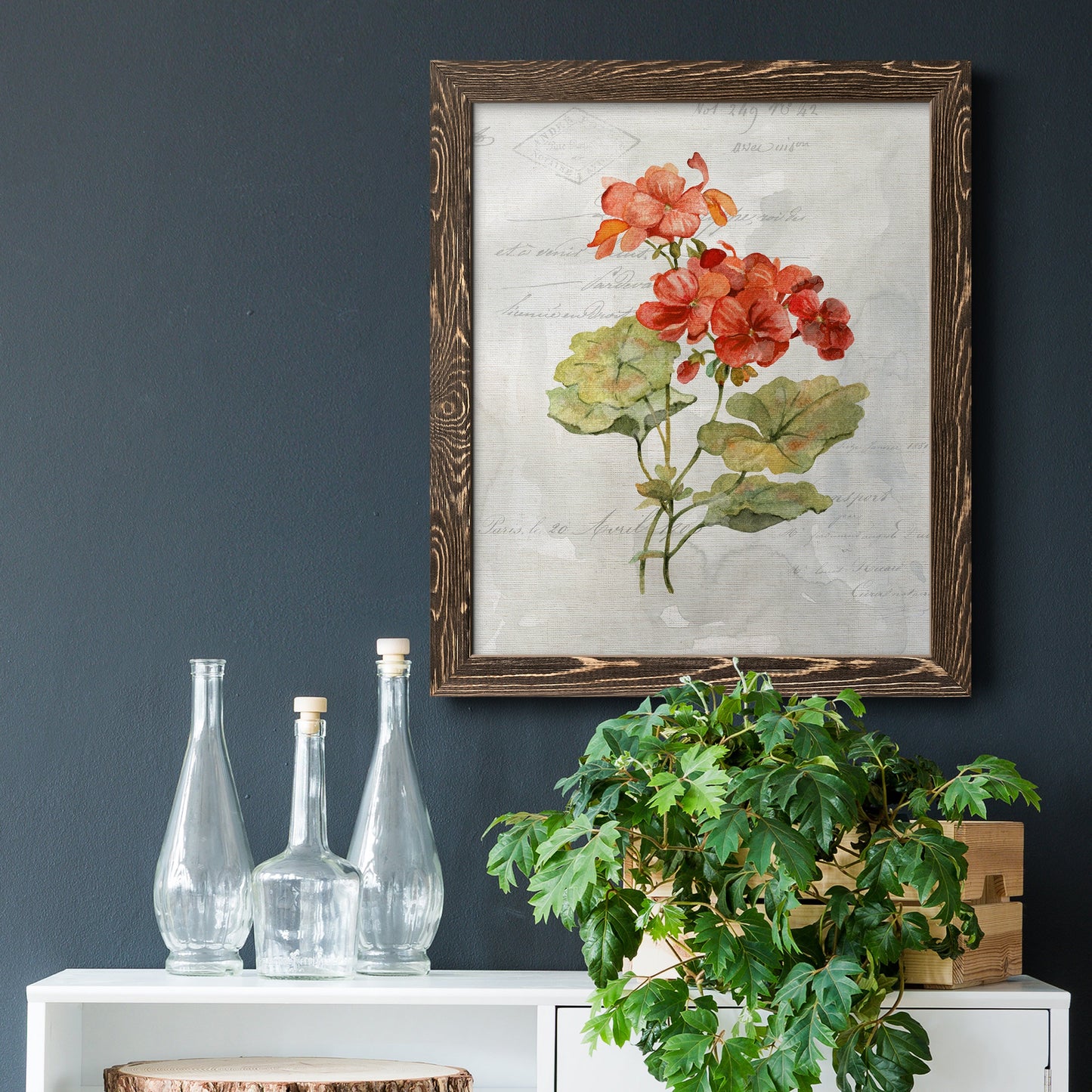 Linen Geranium - Premium Canvas Framed in Barnwood - Ready to Hang