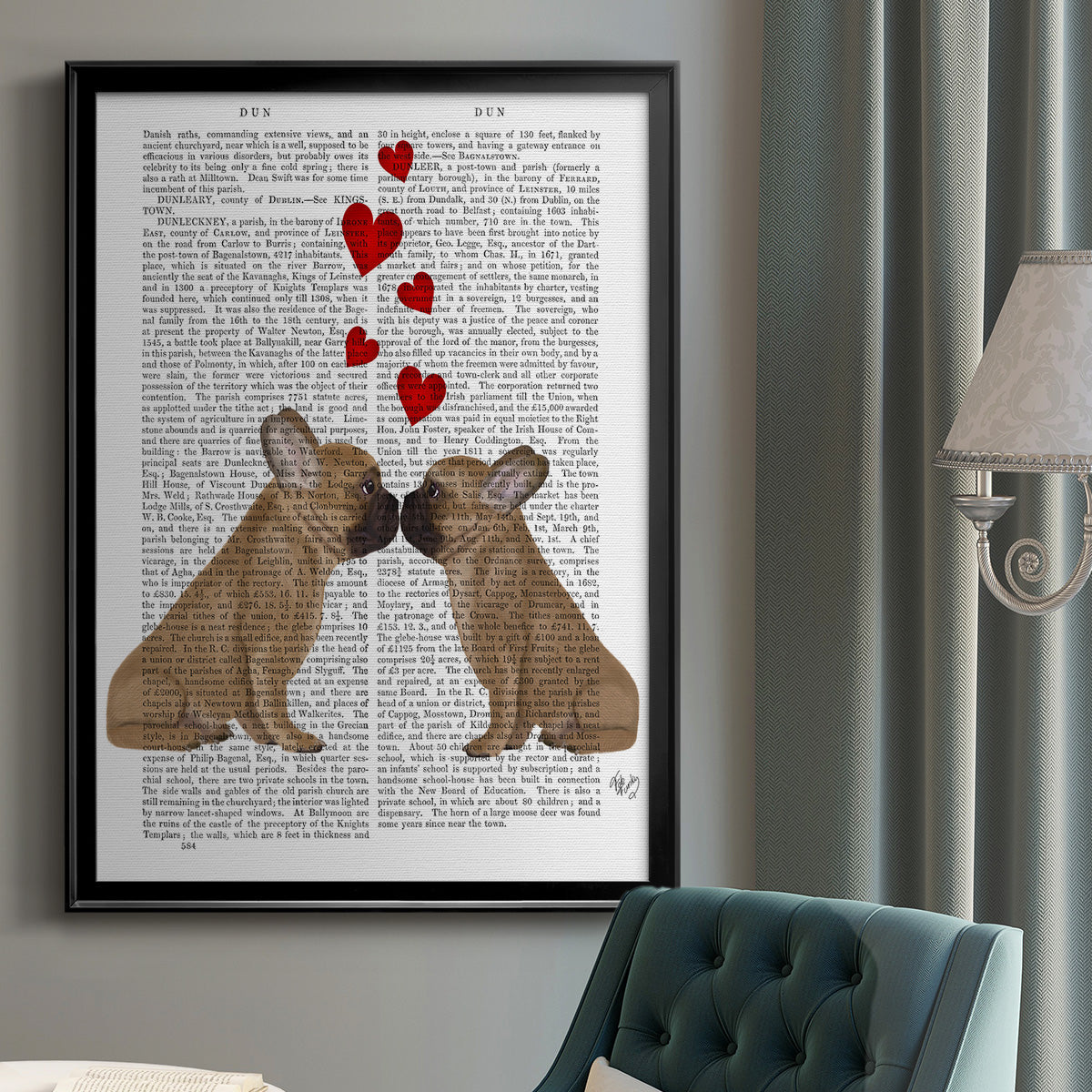 French Kiss and Hearts - Modern Framed Canvas Print