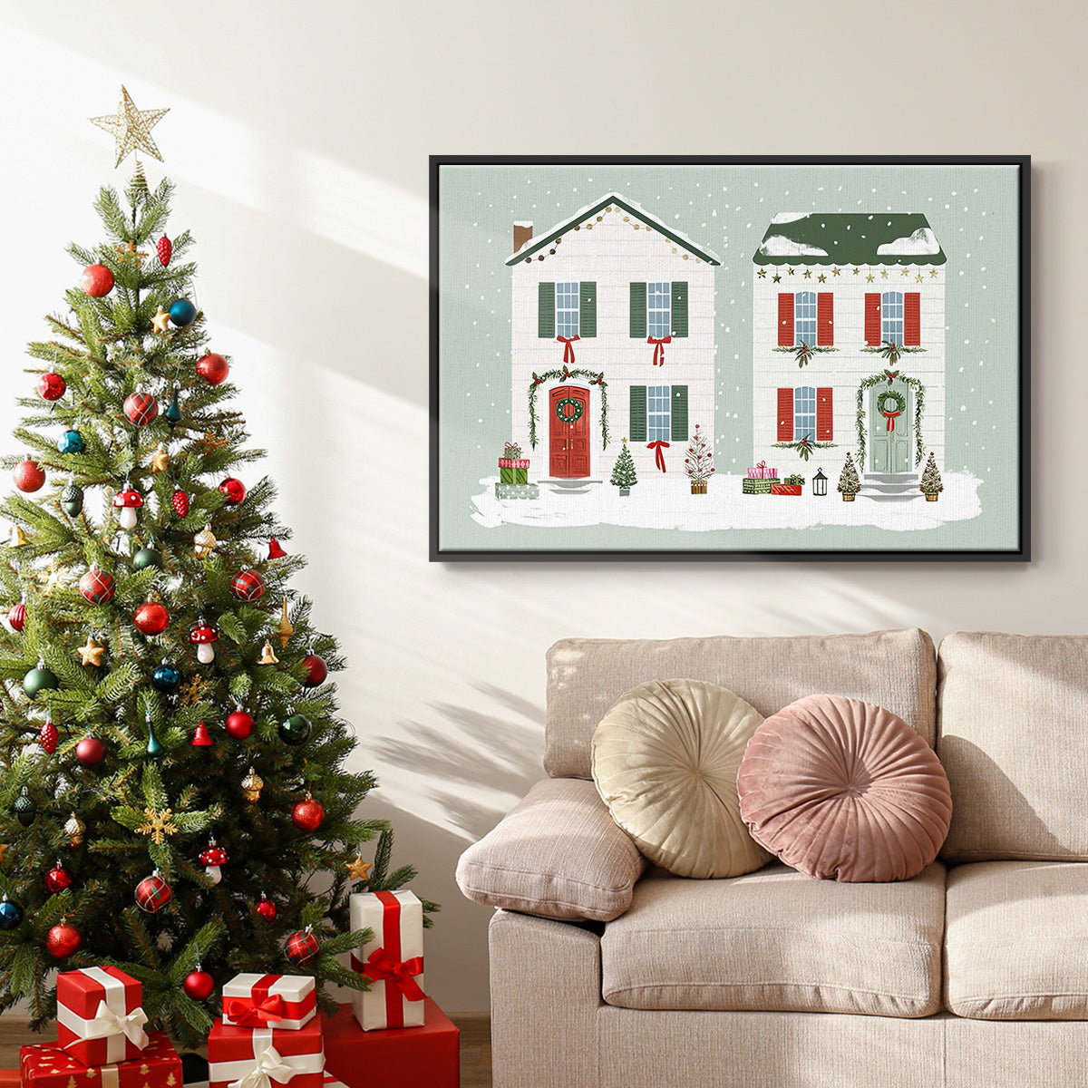 Festive Front Door Collection A - Framed Gallery Wrapped Canvas in Floating Frame