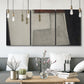 Three-panel canvas wall art featuring geometric abstract roadway motif, displayed in a modern living room above seating.