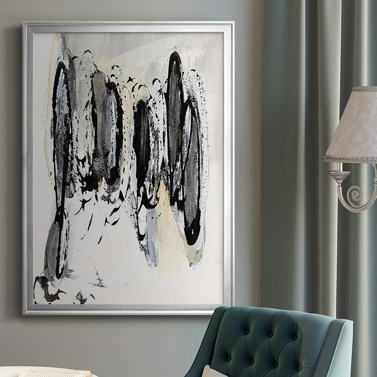 Grey Scribbles I - Modern Framed Canvas Print