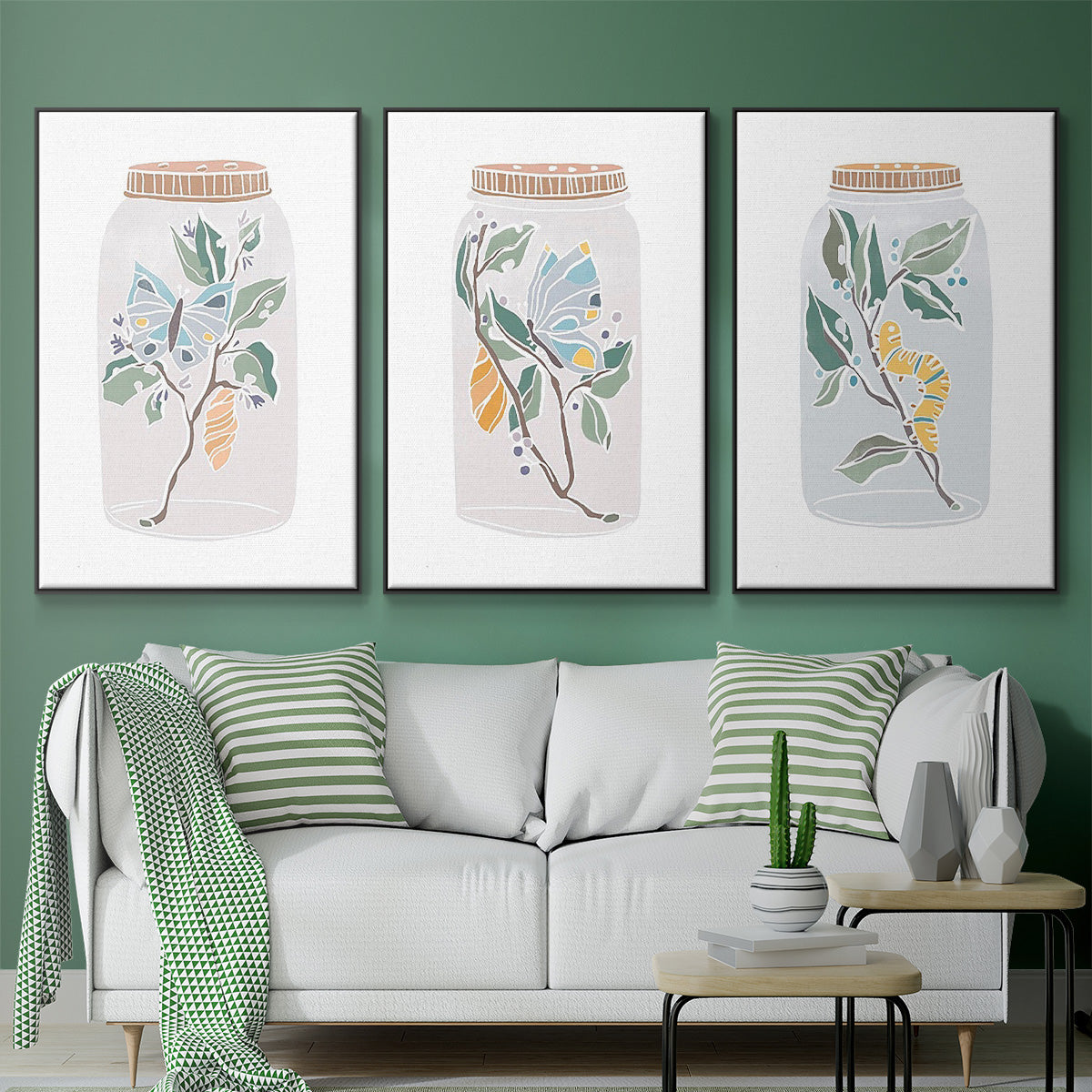 Muted Spring Arrangement I - Framed Premium Gallery Wrapped Canvas L Frame 3 Piece Set - Ready to Hang