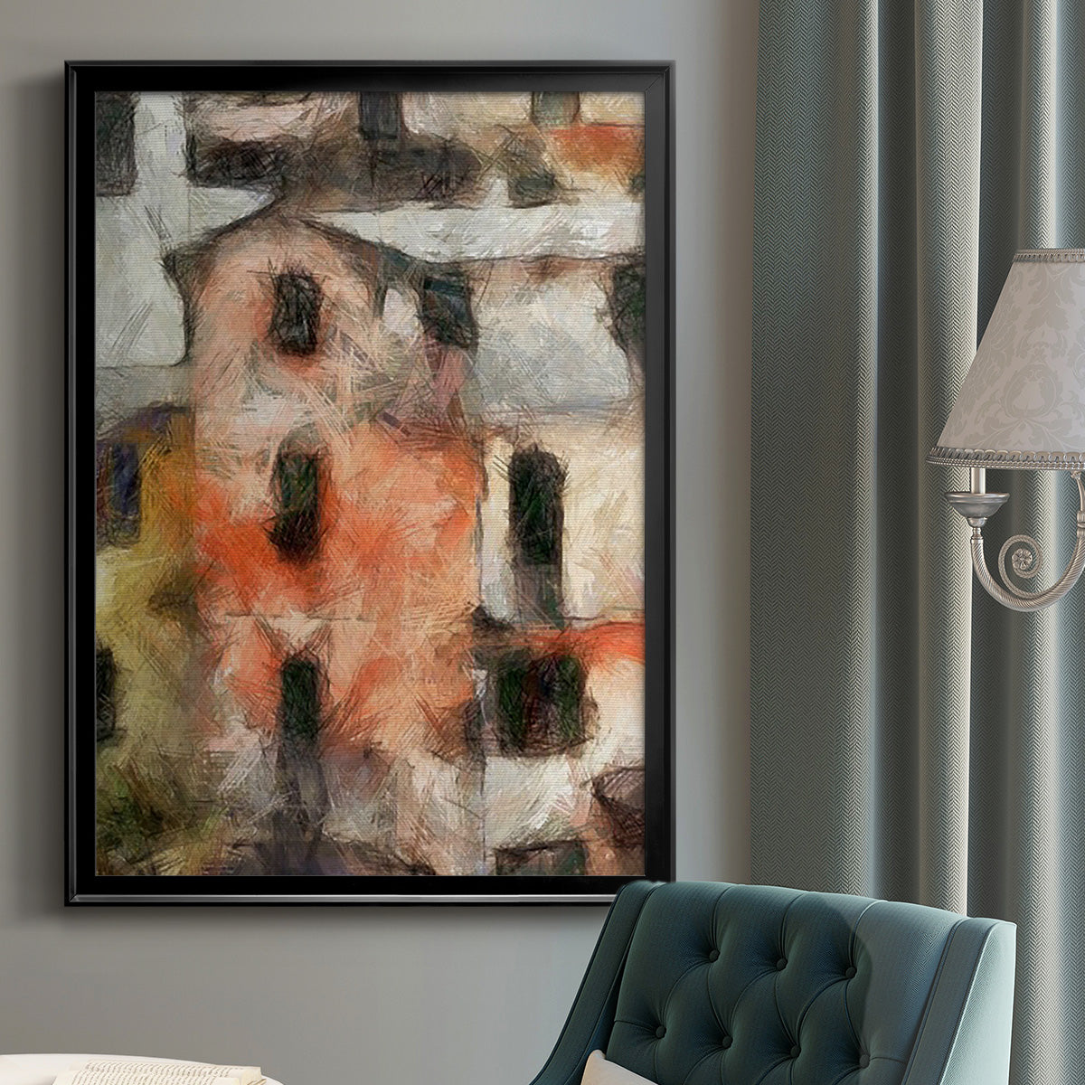 Stacked Houses IV - Modern Framed Canvas Print