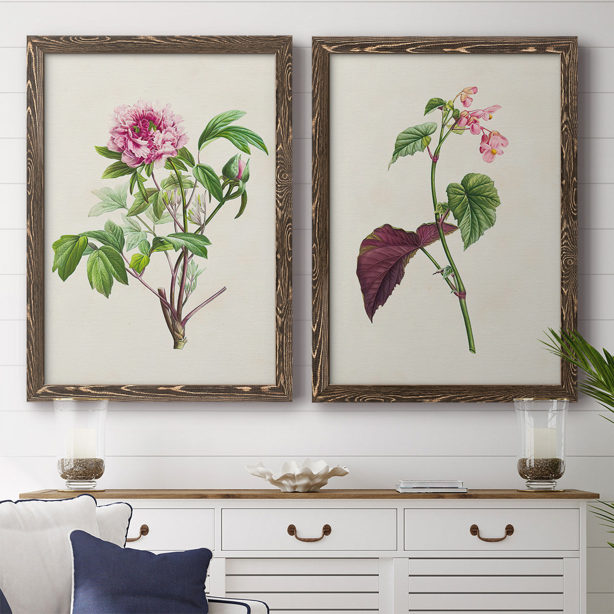 Pretty Pink Botanicals V - Premium Framed Canvas 2 Piece Set - Ready to Hang