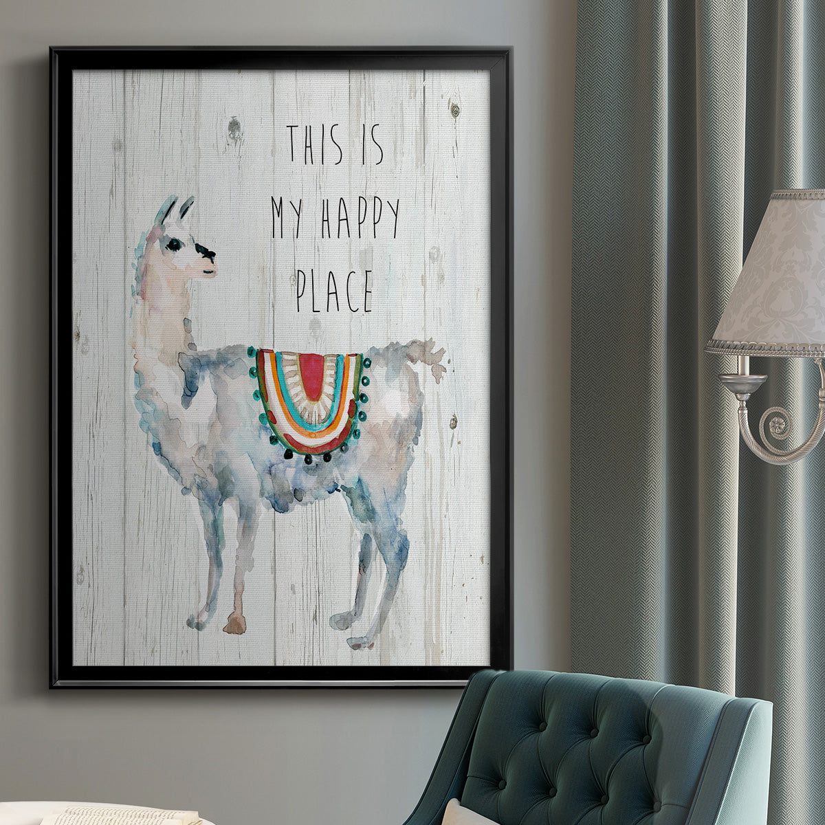 Llama Happy Place - Modern Framed Canvas Print