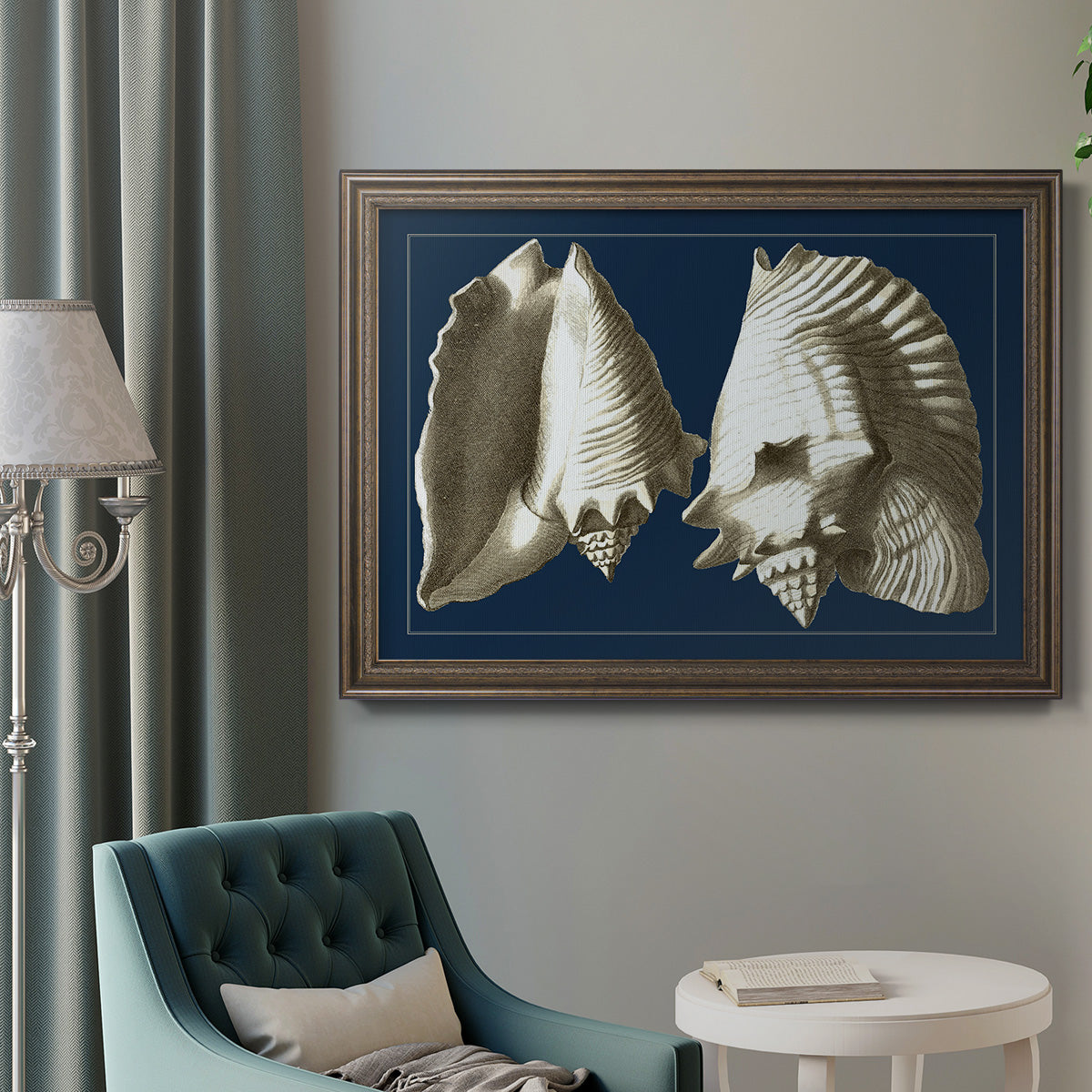 Conch Shells on Navy I Premium Framed Canvas- Ready to Hang