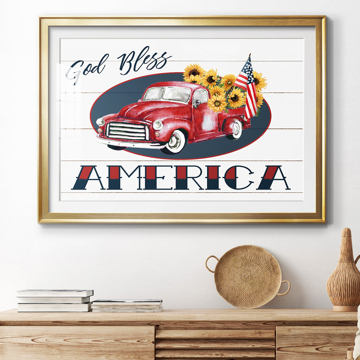 God Bless America Truck - Modern Framed Art Print