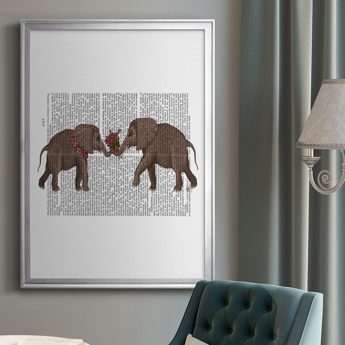 Elephant Bouquet, Landscape - Modern Framed Canvas Print