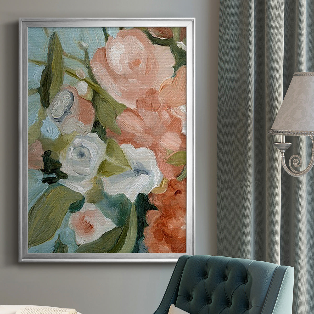 Bouquet Scatter II - Modern Framed Canvas Print