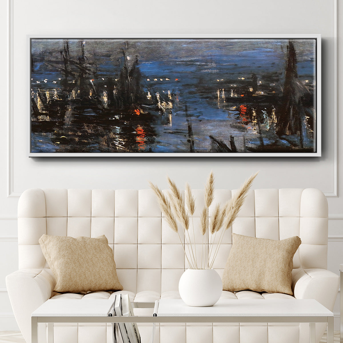 The Port of Le Havre, Night Effect, 1873 - Floater Framed Canvas Print