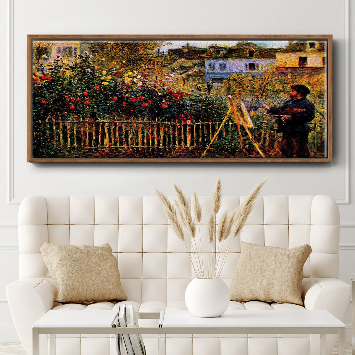 Monet Painting in His Garden in Argenteuil - Floater Framed Canvas Print