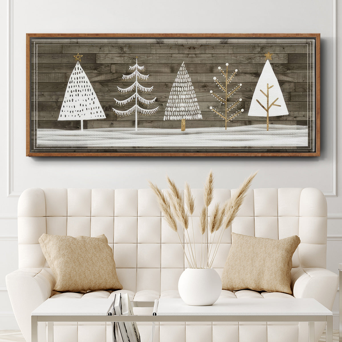 Wooded White Christmas Collection D - Floater Framed Canvas Print