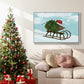 Christmas Holly Hedgehog Sledding - Framed Gallery Wrapped Canvas in Floating Frame