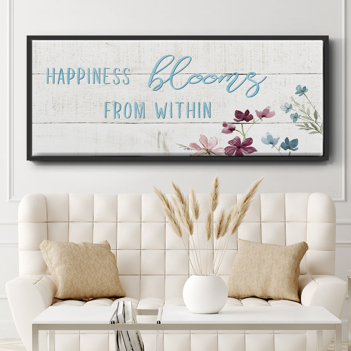 Happiness Blooms - Floater Framed Canvas Print