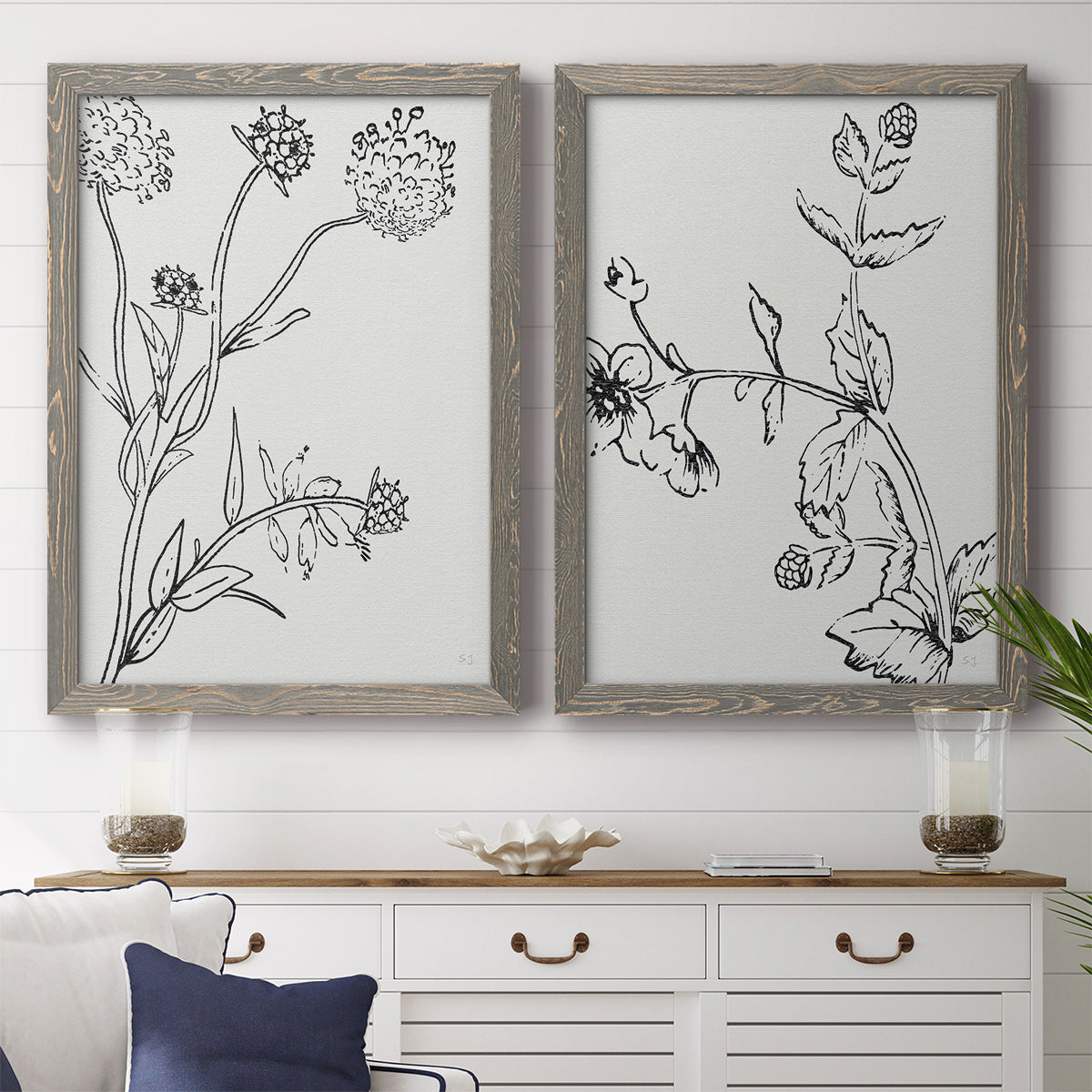 Botanical Study I   - Premium Framed Canvas 2 Piece Set - Ready to Hang