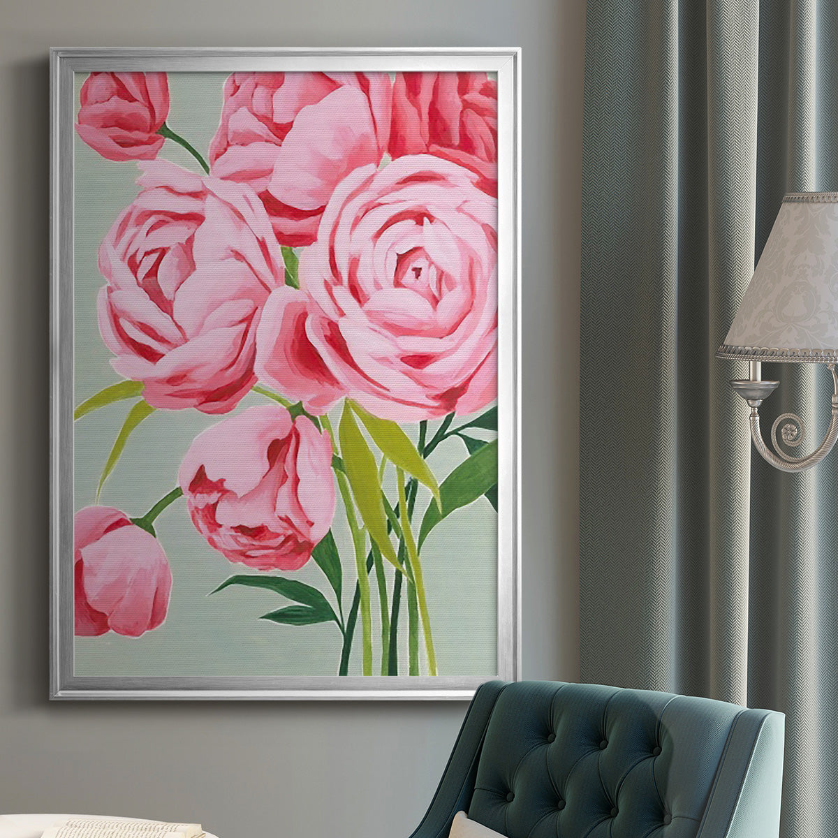 This Year's Peonies I - Modern Framed Canvas Print