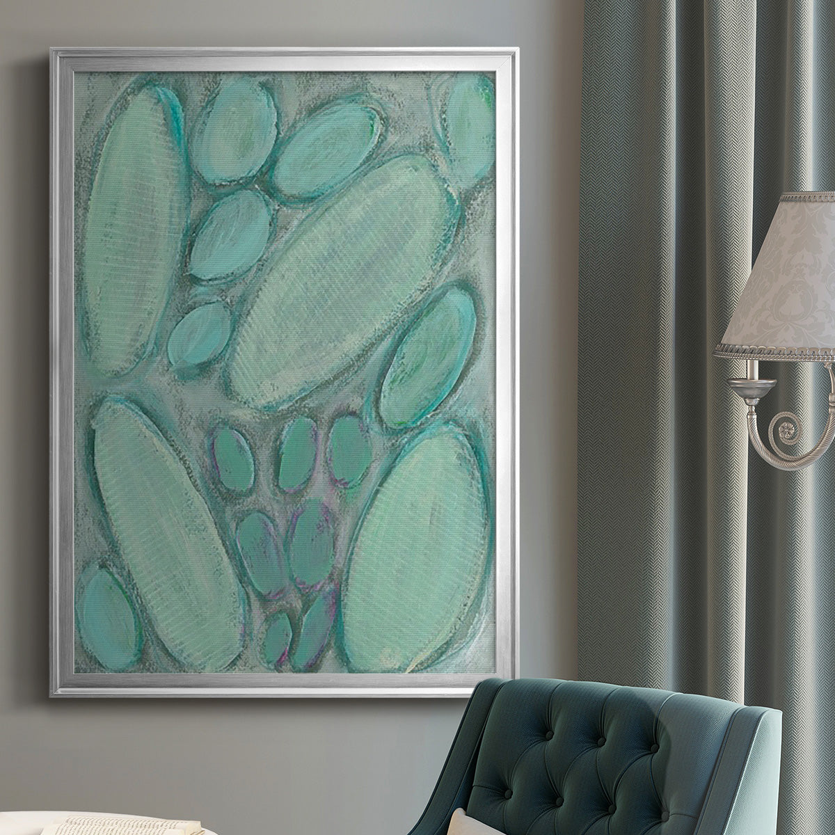 Blue Orbs I - Modern Framed Canvas Print