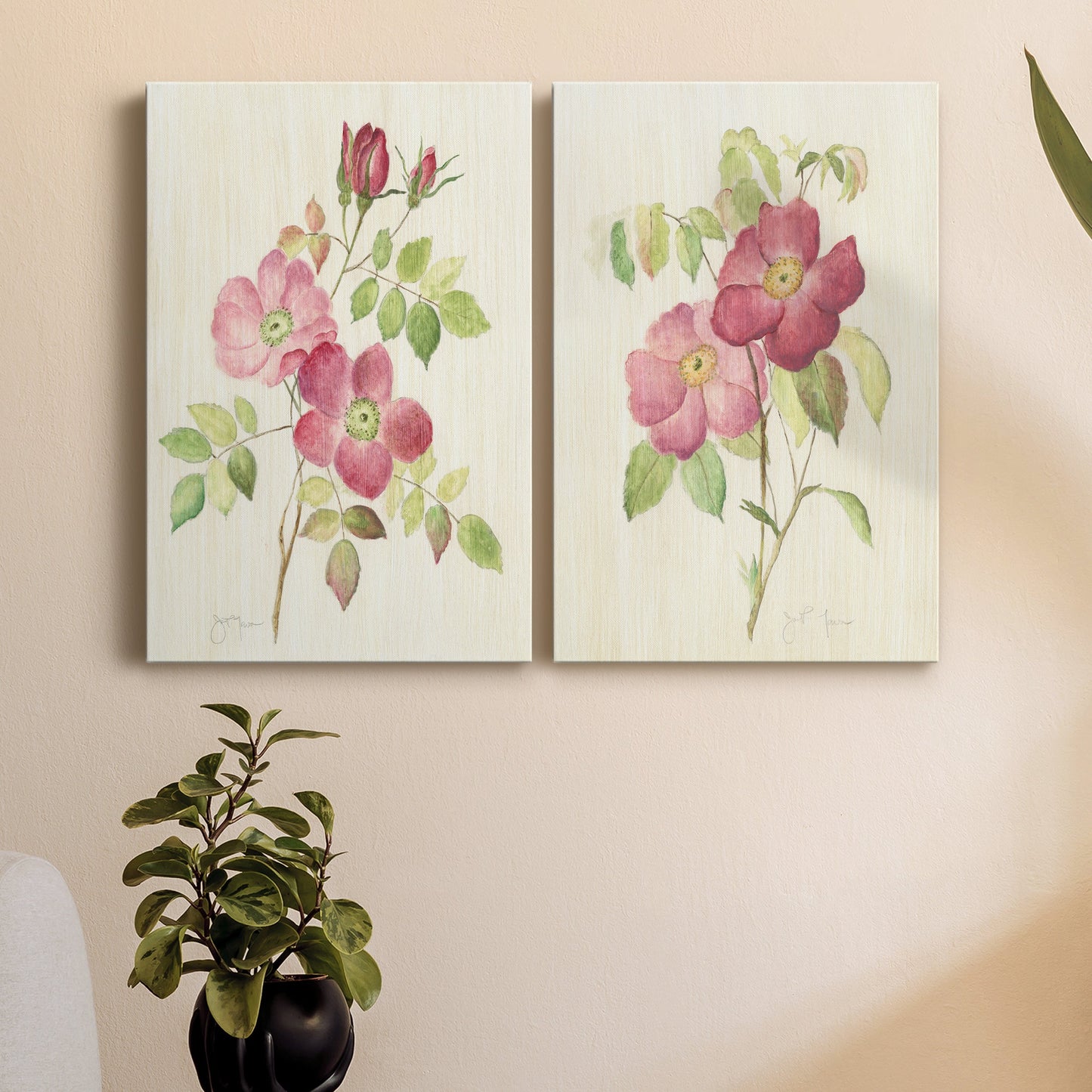 Dusty Rose I Premium Gallery Wrapped Canvas - Ready to Hang - Set of 2 - 8 x 12 Each