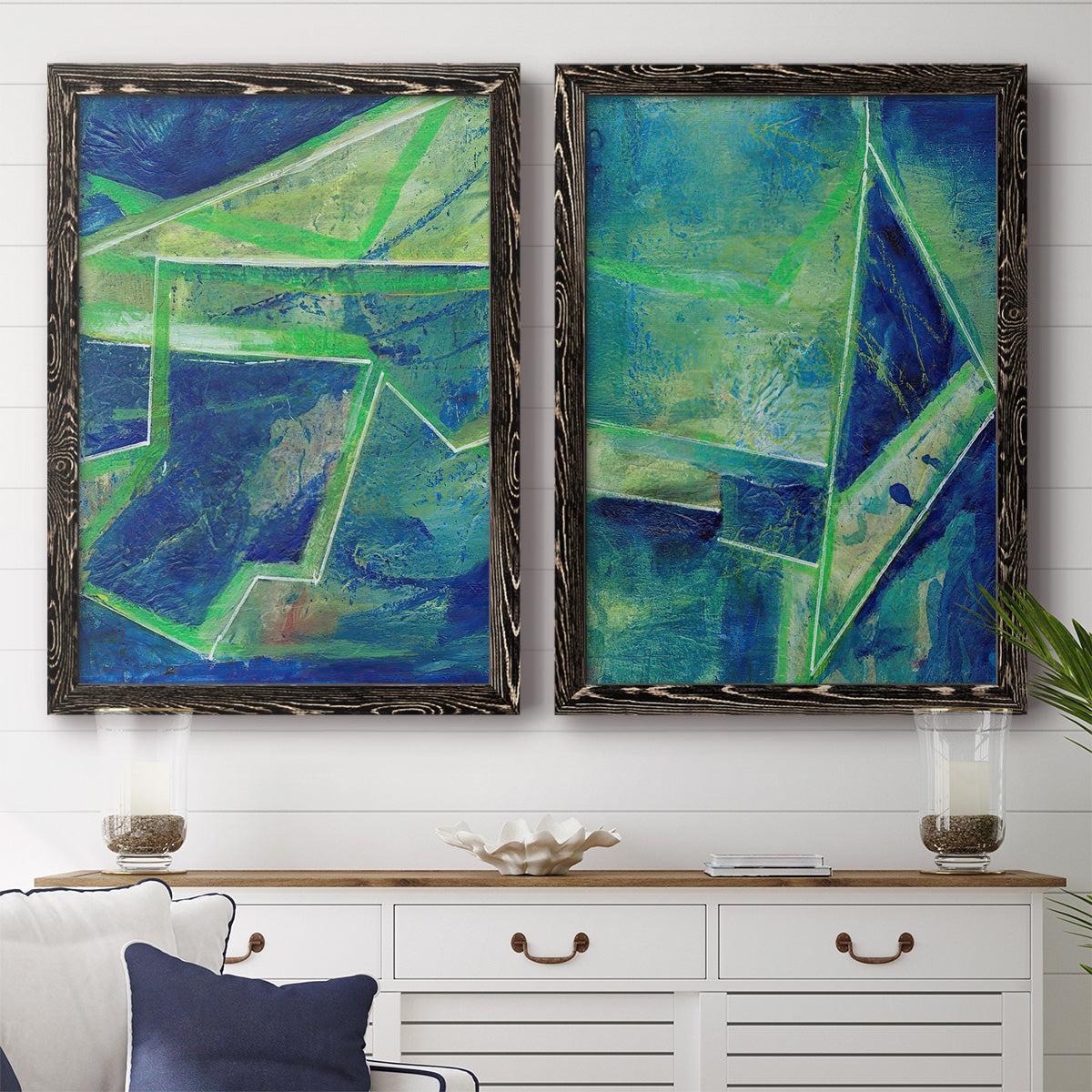 Geometric in Cool I - Premium Framed Canvas 2 Piece Set - Ready to Hang