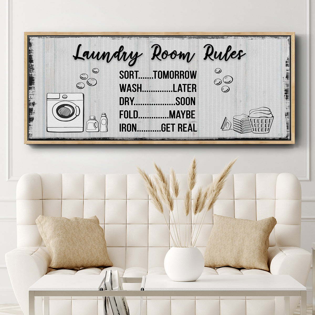 Laundry Room Rules - Floater Framed Canvas Print