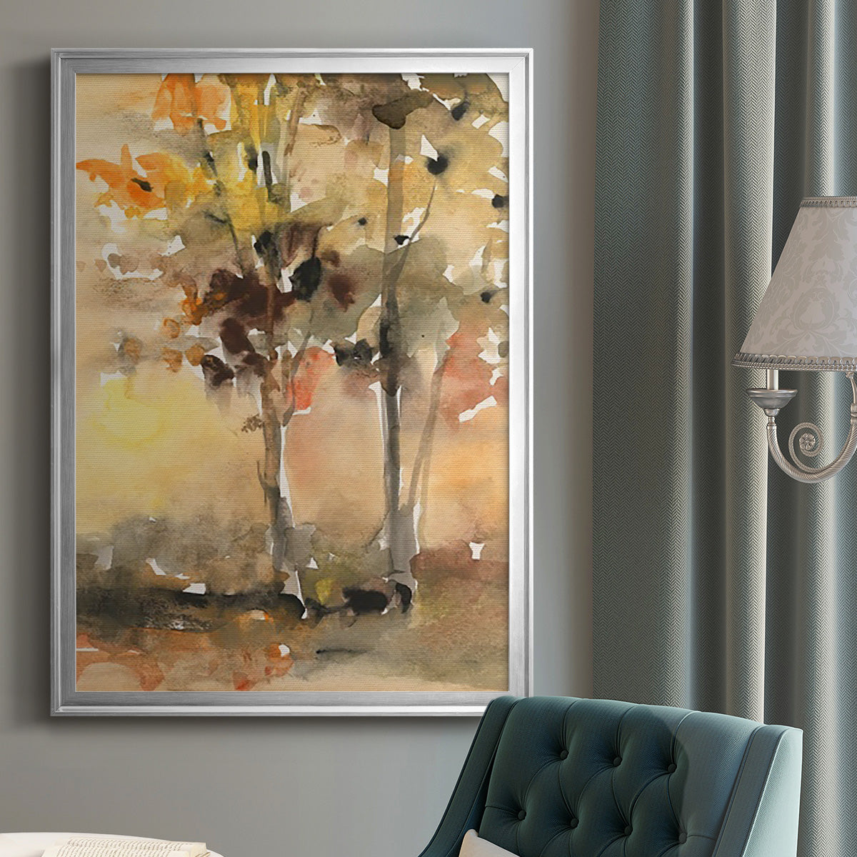 Fall Foliage Watercolor II - Modern Framed Canvas Print