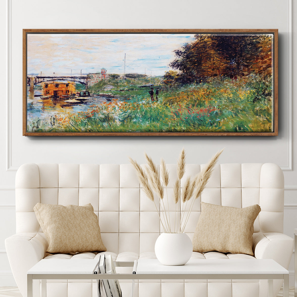 The Banks of the Seine at the Argenteuil Bridge, 1874 - Floater Framed Canvas Print