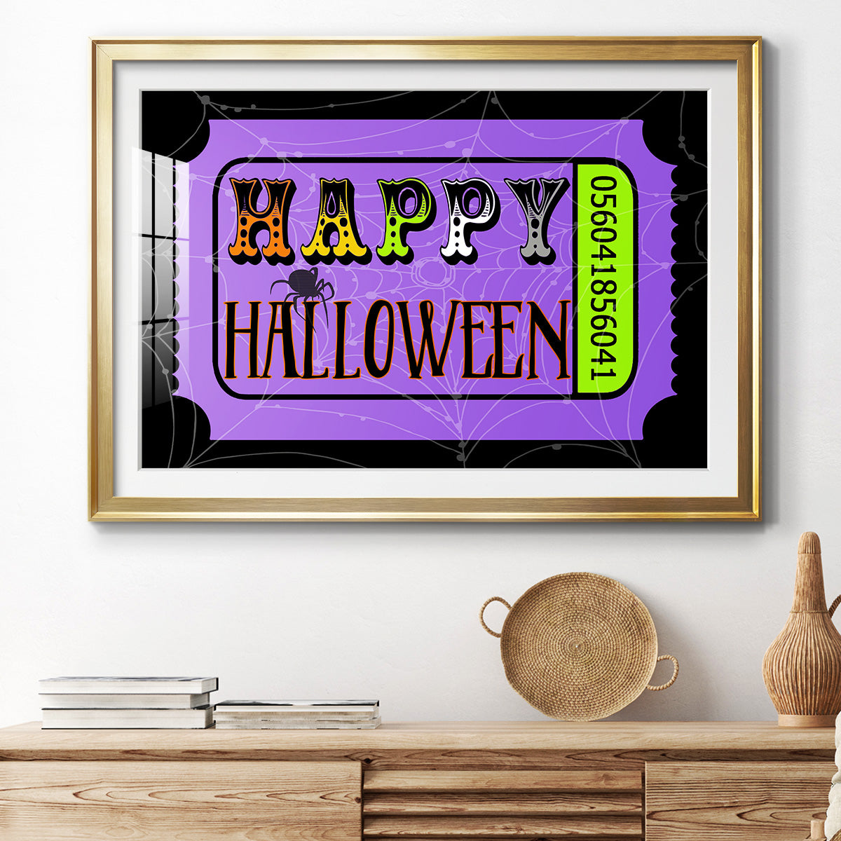 Happy Halloween Ticket - Modern Framed Art Print