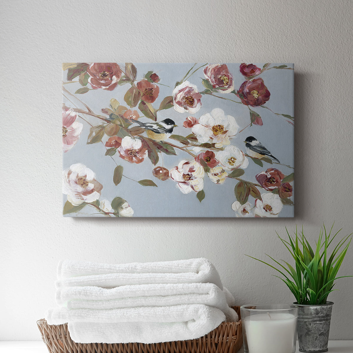 Chickadees and Blossoms II - Canvas Art Print