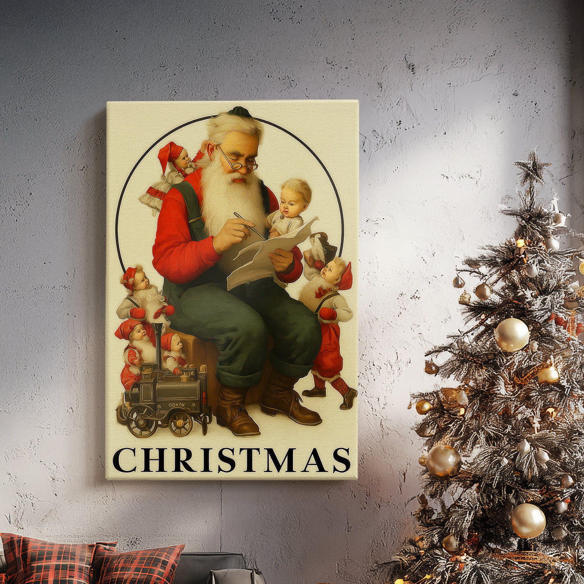 Tinsel-Gold Wreath Square - Canvas Art Print
