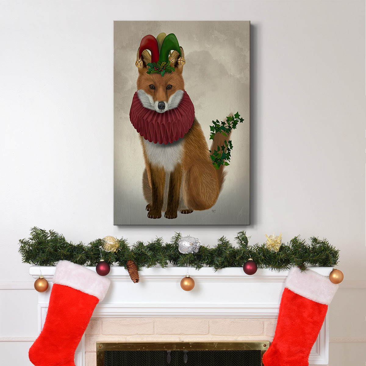 Christmas Holly and Ivy Fox - Gallery Wrapped Canvas