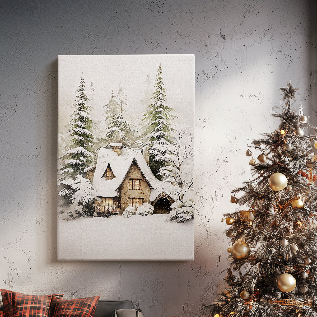 Frostlit Cottage at Dusk - Canvas Art Print