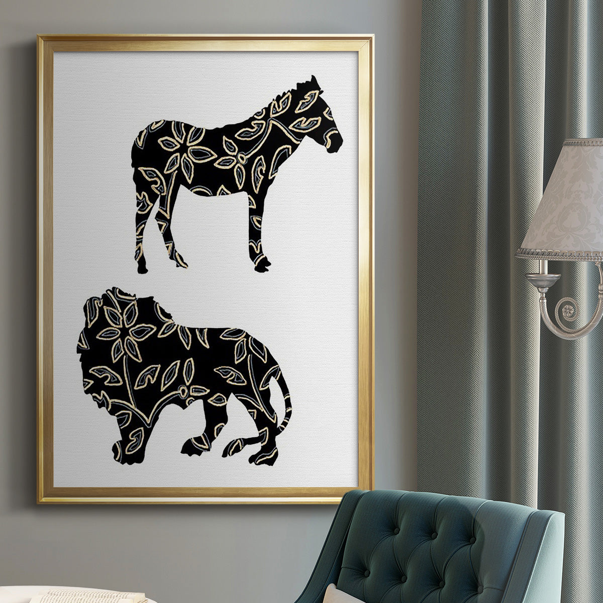 Ornamental Safari Animals I - Modern Framed Canvas Print