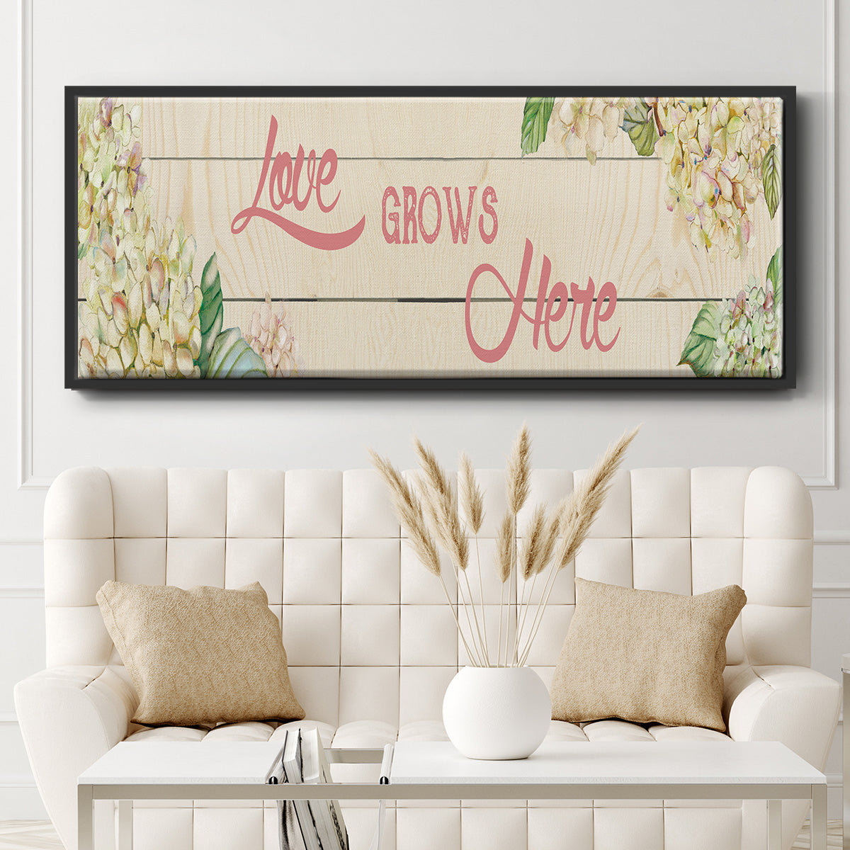 Love Grows Here - Floater Framed Canvas Print