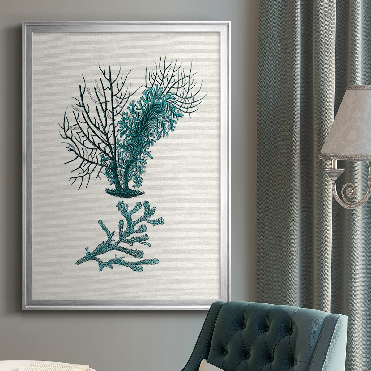 Antique Coastal Coral VI - Modern Framed Canvas Print