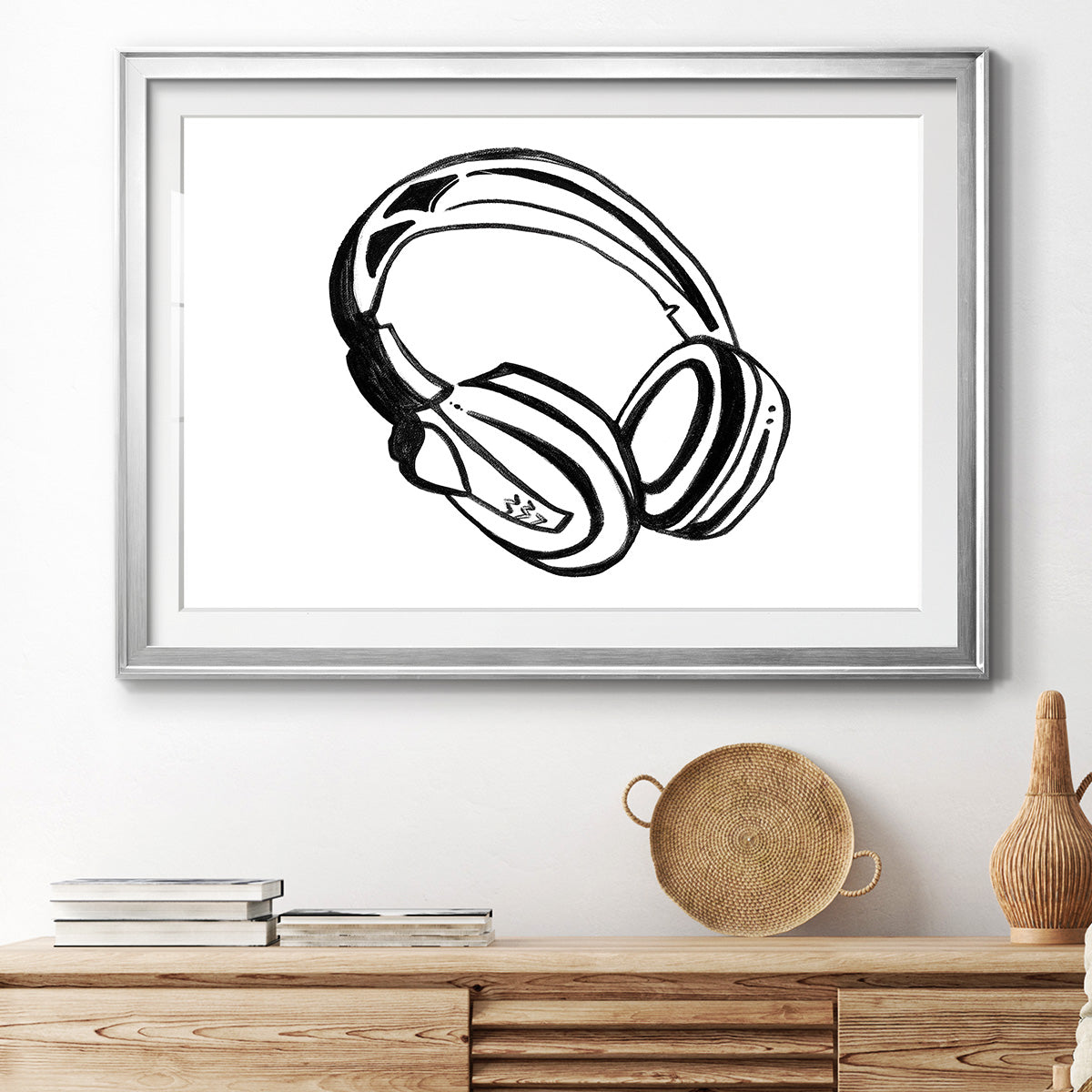 Headphones Sketch Premium Framed Print - Ready to Hang