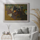 Impressionist cabaret interior scene by Henri de Toulouse-Lautrec in an ornate weathered white frame displayed in a bright interior setting.