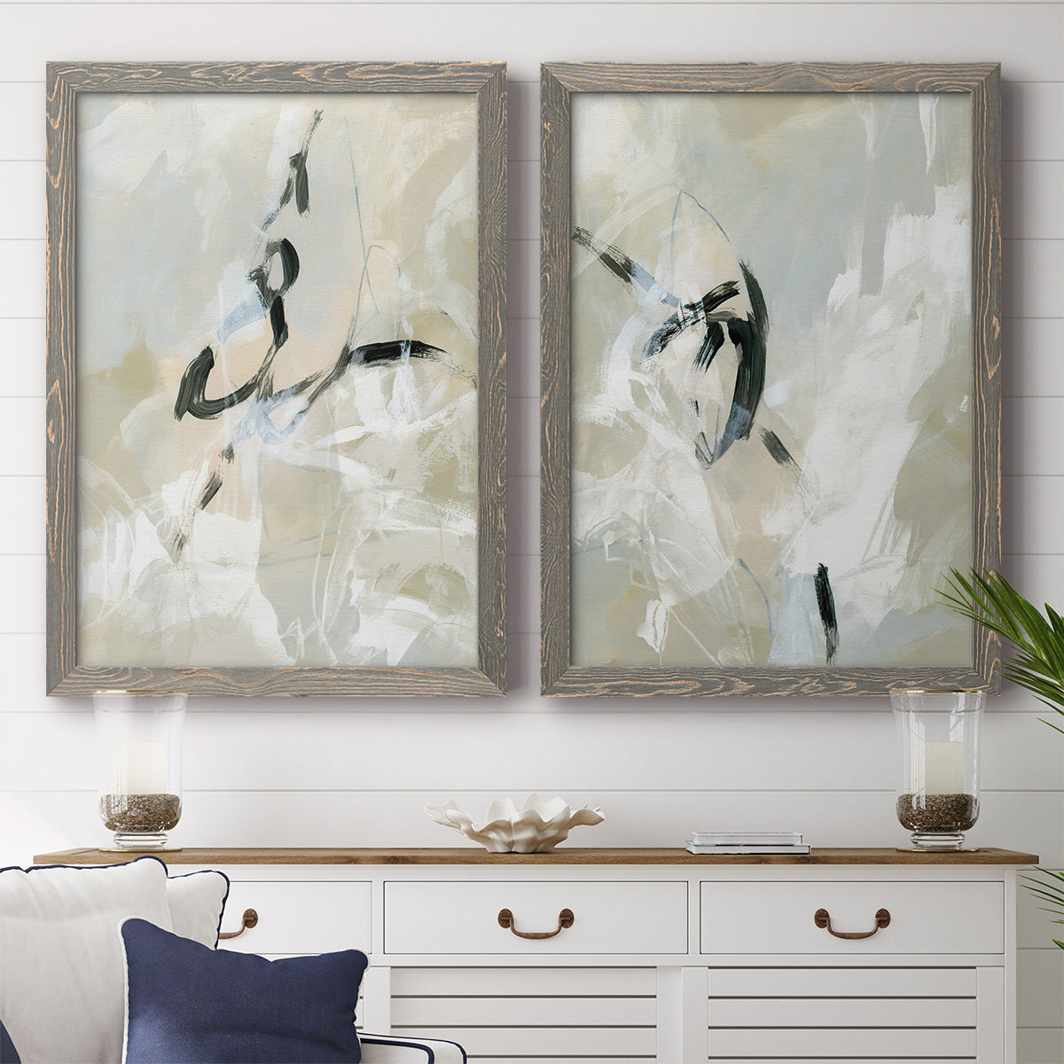 Scribble Veil I - Premium Framed Canvas 2 Piece Set - Ready to Hang