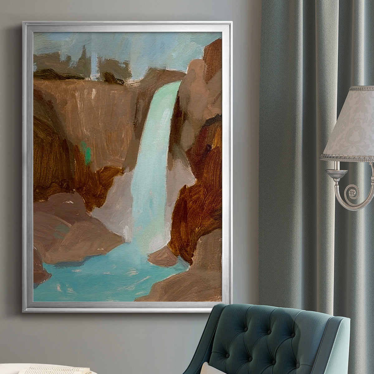 Turquoise Falls II - Modern Framed Canvas Print