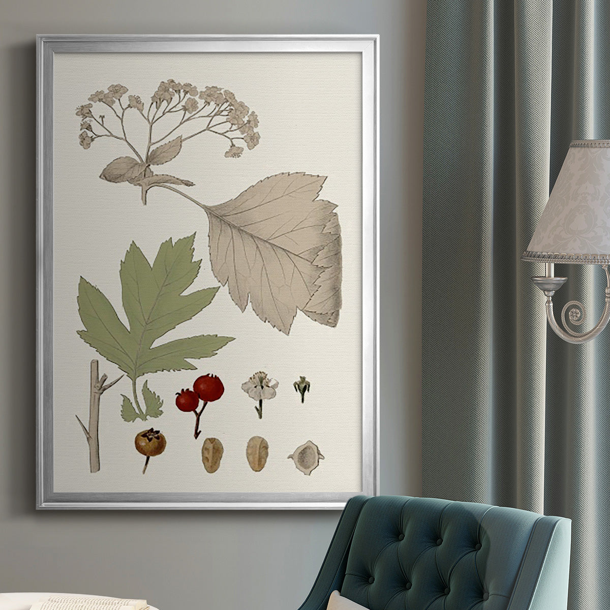 Leaves & Berries II - Modern Framed Canvas Print