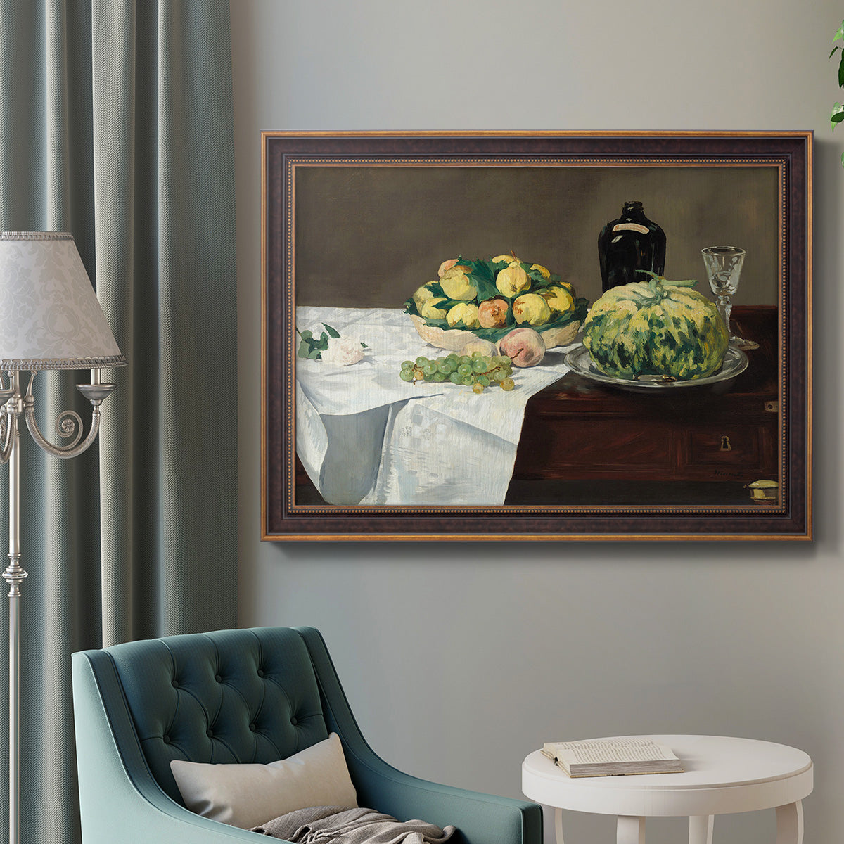 Still Life with Melon and Peaches - Ornate Framed Canvas Print