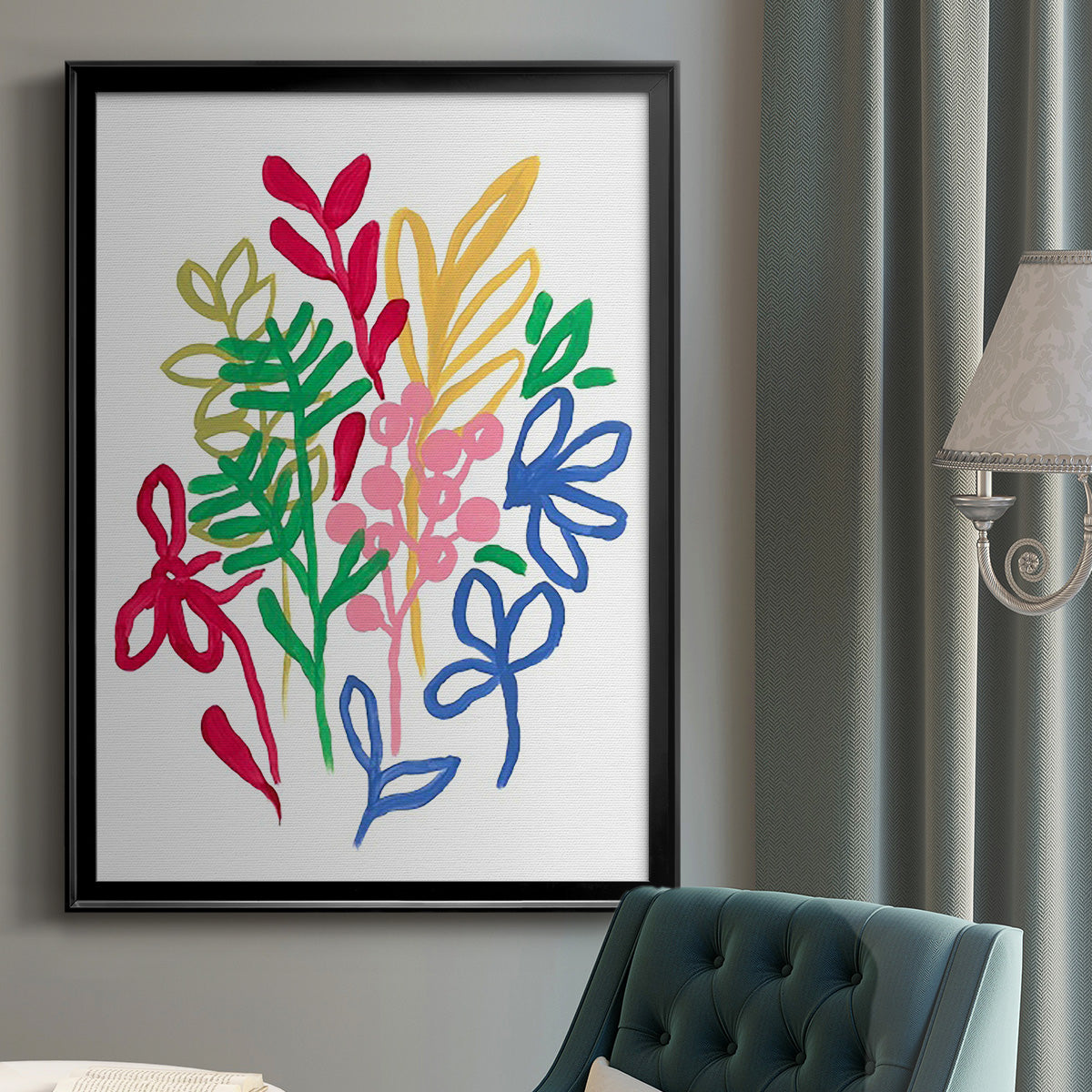 Bold Brushstroke Blooms II - Modern Framed Canvas Print