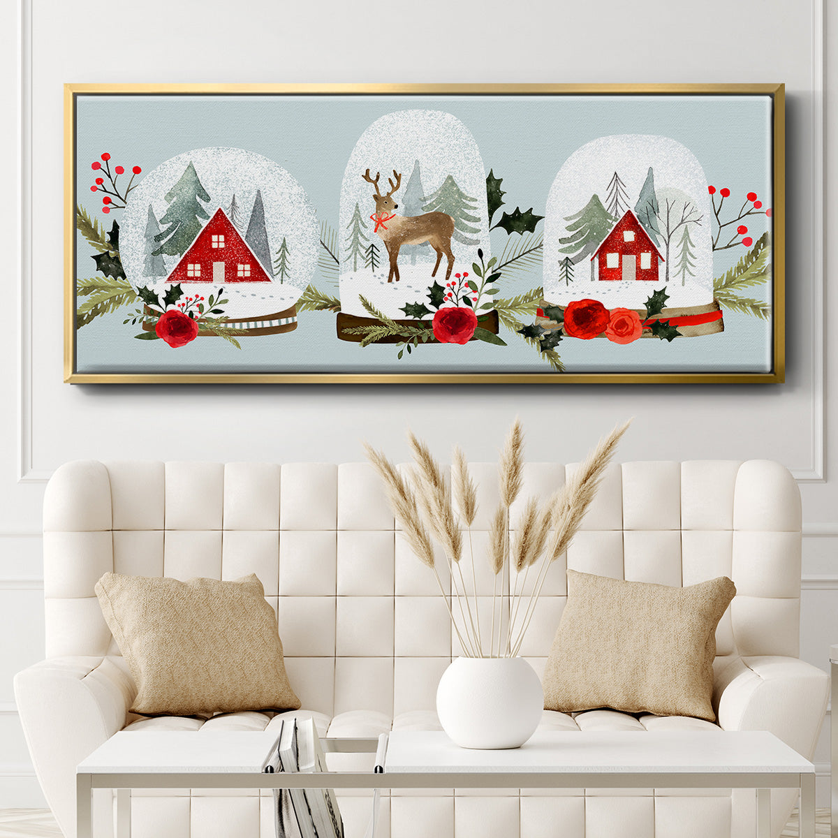 Snow Globe Village Collection D - Floater Framed Canvas Print
